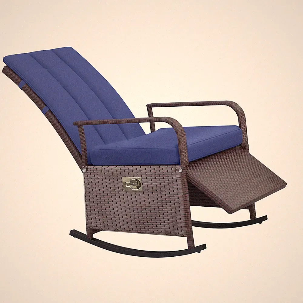 135° Reclining Wicker Rocking Chair for Outdoor Patio Relaxation