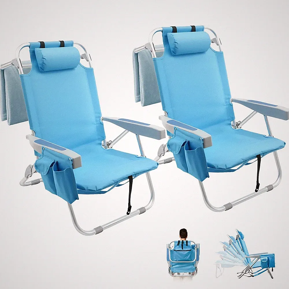 2 Pack Backpack Beach Chairs for Adults, Heavy Duty Compact Portable Lay Flat...