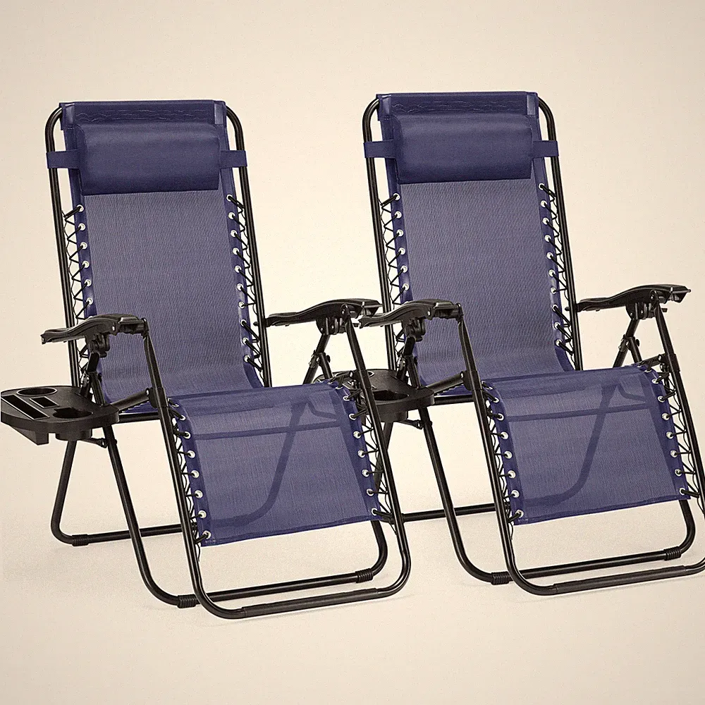 2 Pack Blue Zero Gravity Lounge Chairs Portable Recliner for Patio Beach Camping