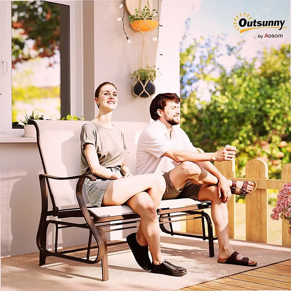 2-Person Outdoor Glider Bench，Patio Glider Loveseat Chair with Powder Coated