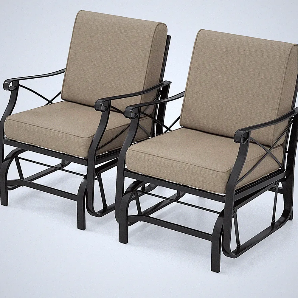 2PCS Outdoor Glider Rocking Chair Patio Gliding Chair Furniture with Metal Frame