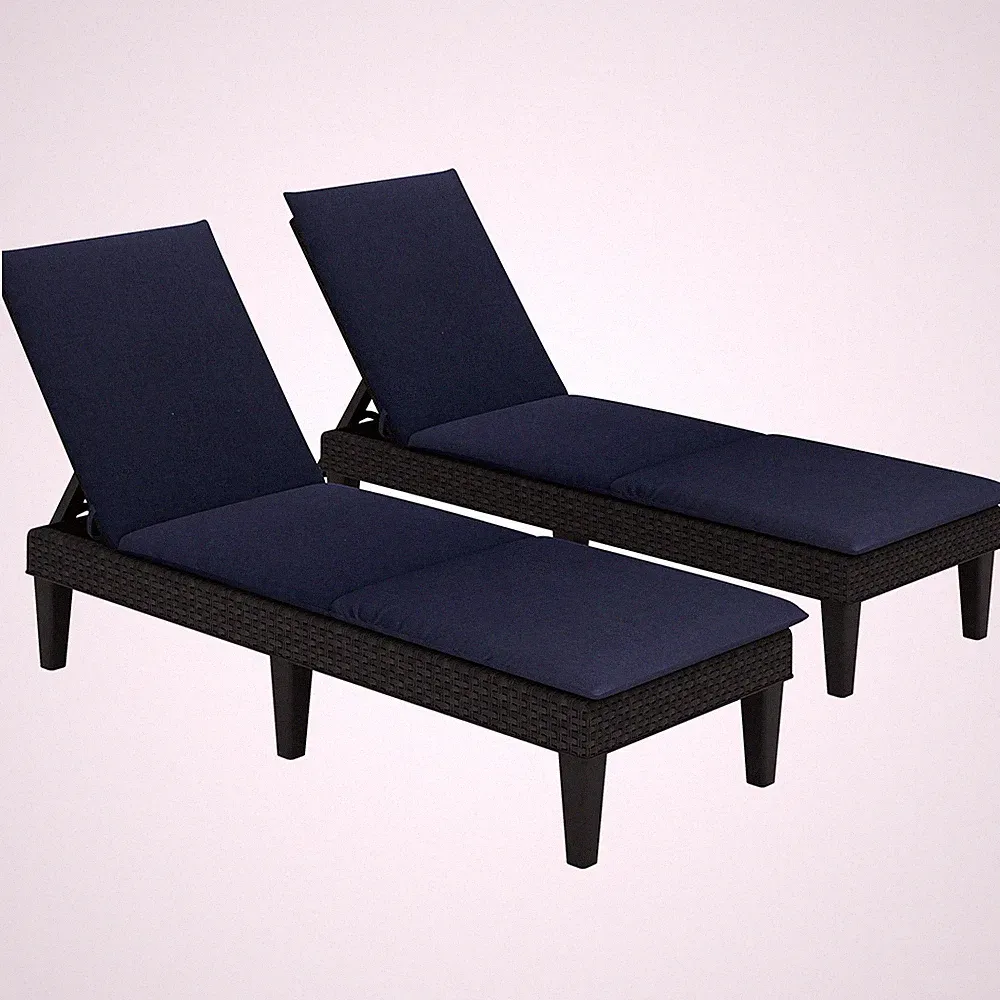 2PCS Patio Lounge Chair Recliner Chair w/3-Position Adjustable Backrest &