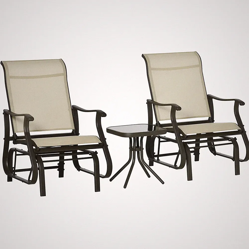 3-Piece Outdoor Gliders Bistro Set Rocking Chair with Tea Table for Patio Garden