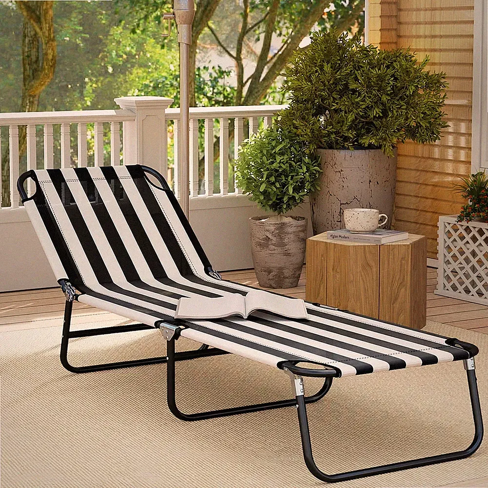 5-Position Folding Beach Lounger - Adjustable Sun Bathing Chair for Pool & Patio