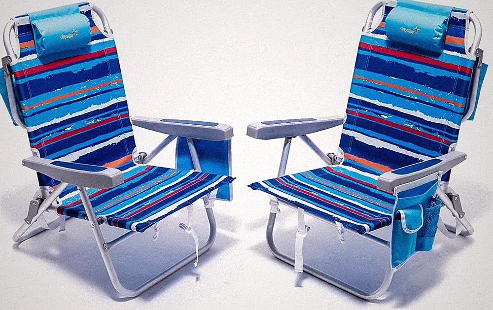 Beach Chairs for Adults 2 Pack 5 Position Lay Flat, Portable Folding Backpack Be