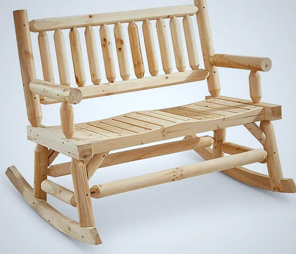 Double Outdoor Rocking Chair for Patio, Wooden Front Porch Bench Two Seat