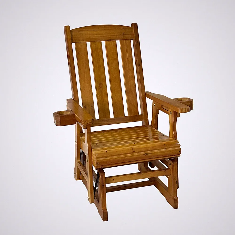 Durable Solid Wood Patio Glider W/Cup Holder Indoor or Outdoor Patio and Porch
