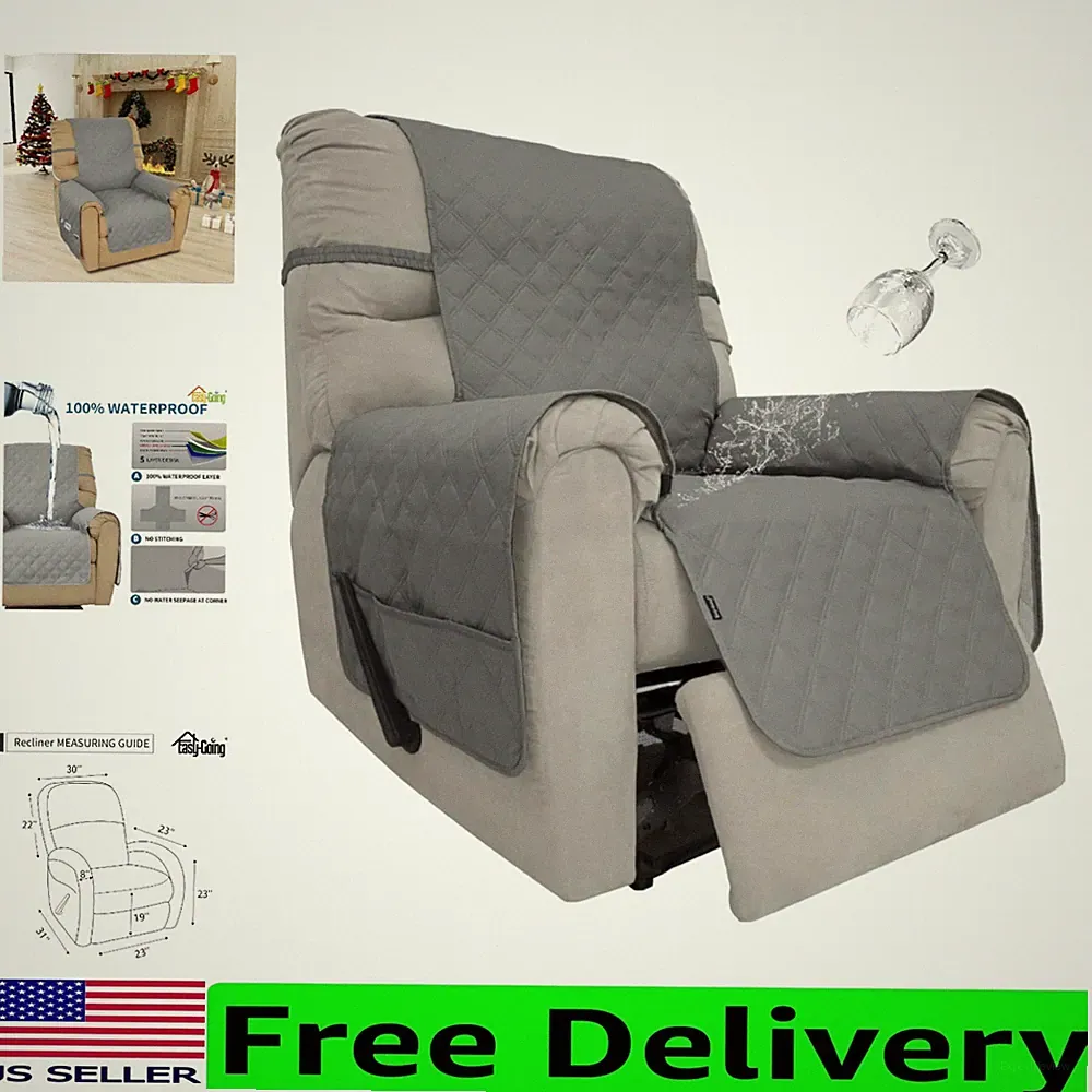 Elegant Grey Recliner Slipcover - 100% Waterproof & Easy-Clean for Kids & Pets