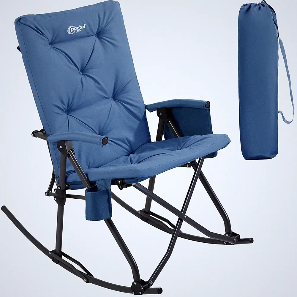 Folding Rocking Camping Chair Outdoor, Thick Padded Rocking Recliner Chair Po...