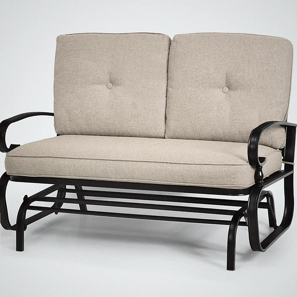 Glider Outdoor Patio Rocking Bench Loveseat Cushioned Seat Steel Frame Furniture