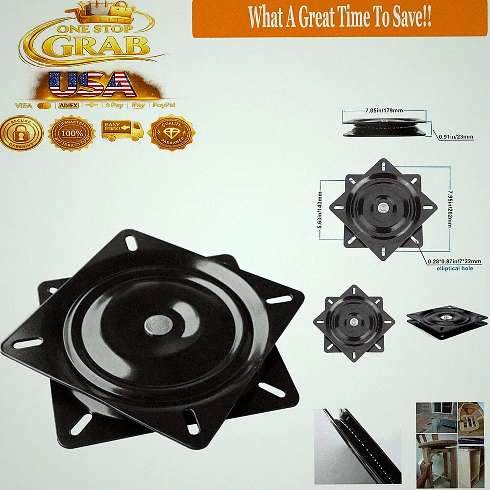 Heavy Duty 7 Inch Swivel Plate Replacement for Bar & Recliner Chairs Black