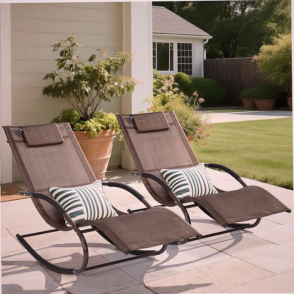Lounge Chairs, Chaise Lounges with Detachable Pillow for Patio, Lawn, Pool, O...