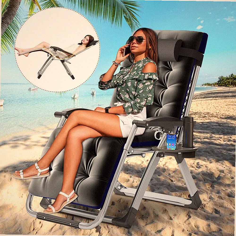 MOPHOTO Outdoor Patio Zero Gravity Chair Recliner Lounge Chair Black Cushion