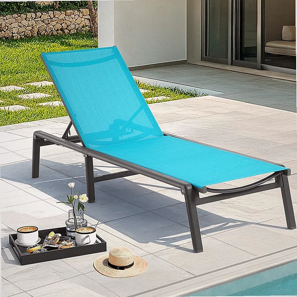 Outdoor aluminum alloy recliner, five-position adjustable backrest, 1 piece