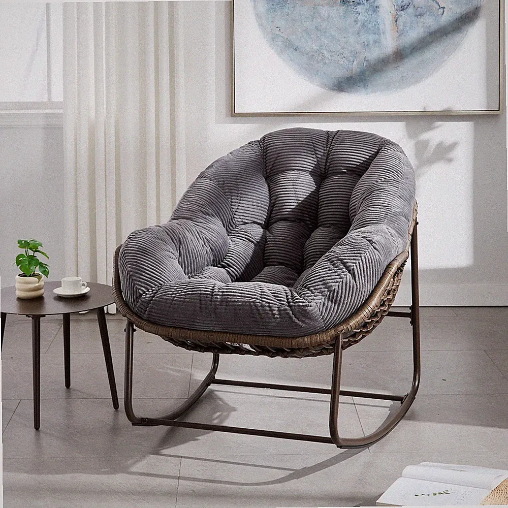 Outdoor Rattan Rocker Recliner with Padded Cushion for Patio