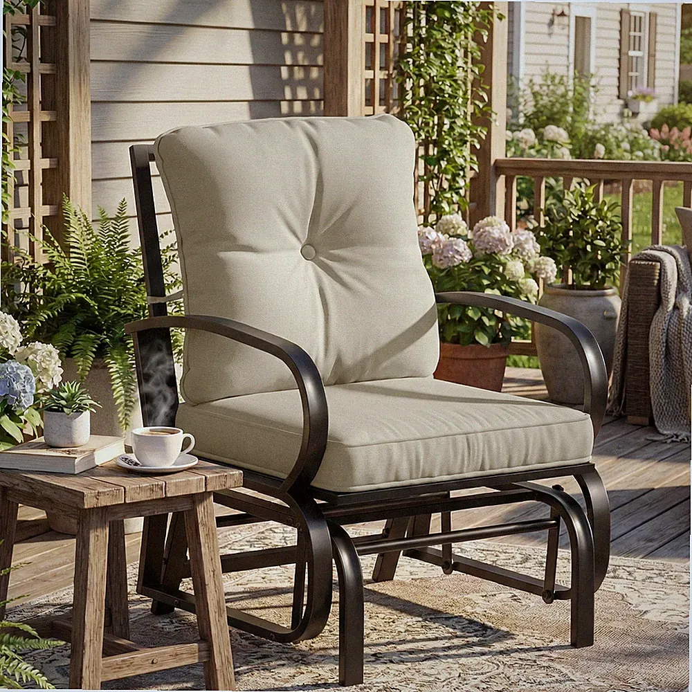 Outsunny Outdoor Glider Chair, Patio Glider w/ Cushions, Steel Frame, Beige