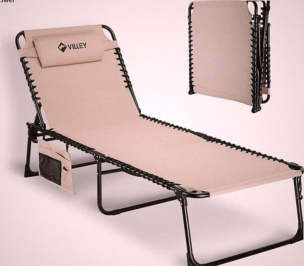Oversized Chaise Lounge Chair, Portable for Patio,– Beige