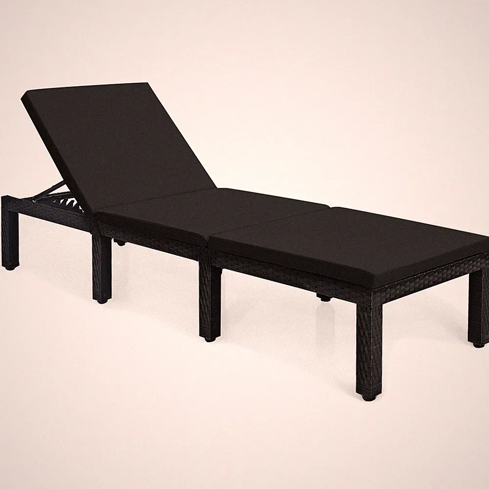Patio Rattan Lounge Chair Chaise Recliner Adjust Cushion Turquoise & Black Cover