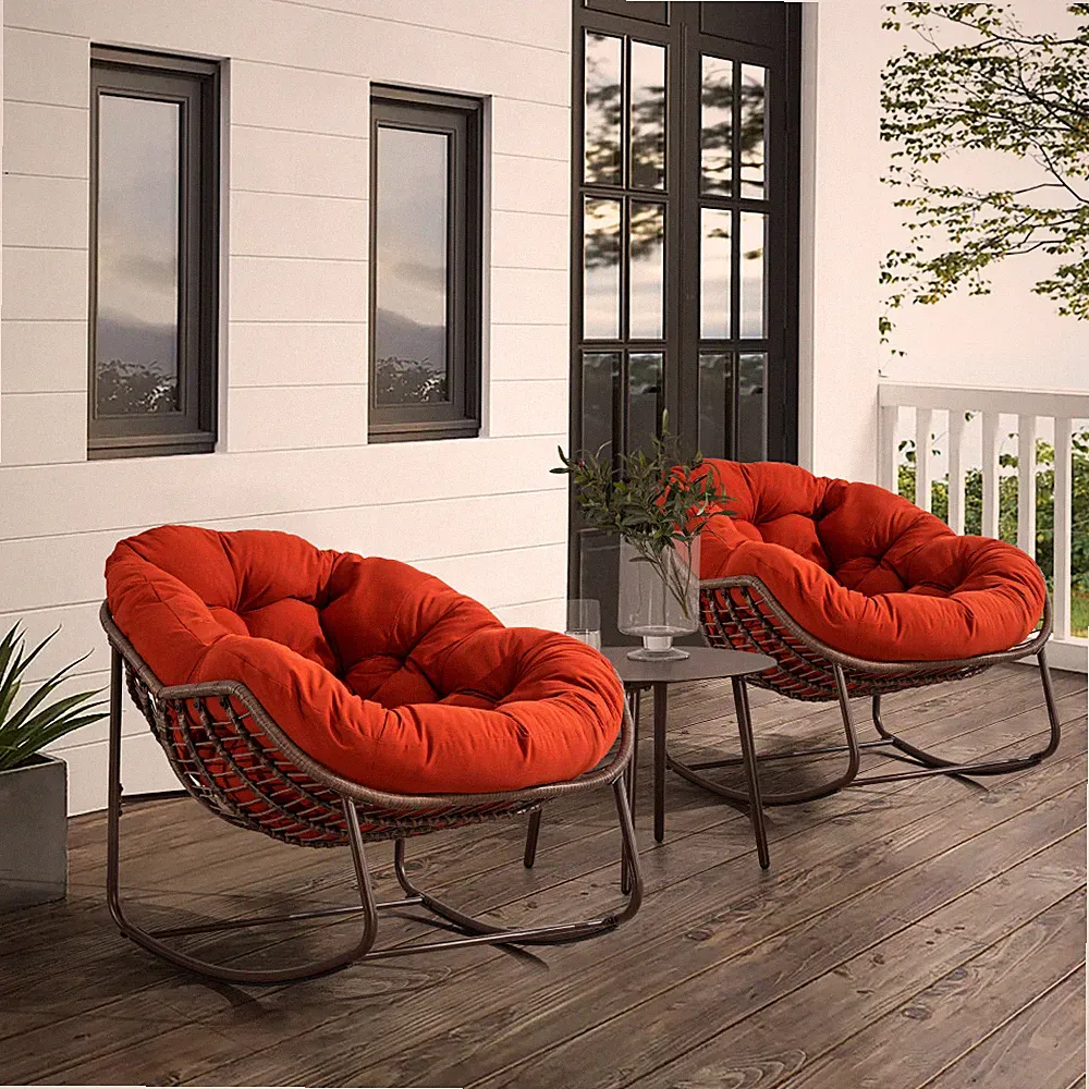 Patio Rattan Rocking Chair Padded Cushion Rocker Recliner for Front Porch Garden