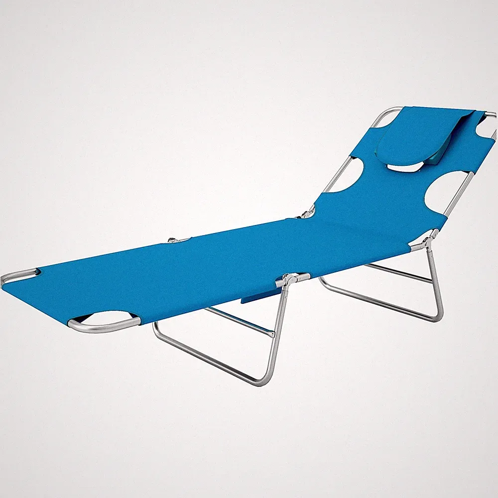 patio recliner with face opening pillowed support folding travel-ready