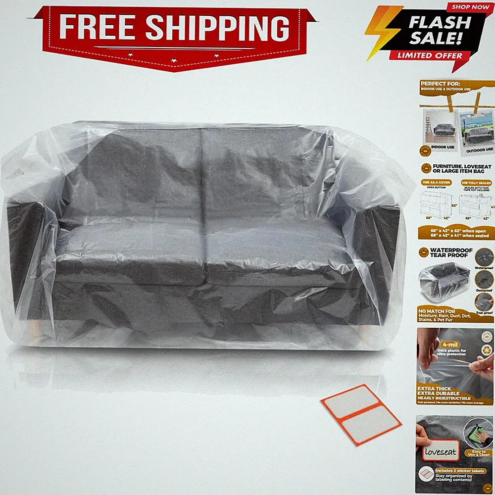 Plastic Furniture Covers for Moving - Heavy-Duty Loveseat Cover for Love Seat...