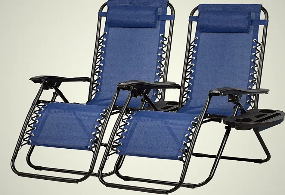 Recliners Patio Chairs Adjustable Set of 2 - Steel Mesh Pillow and cup holder