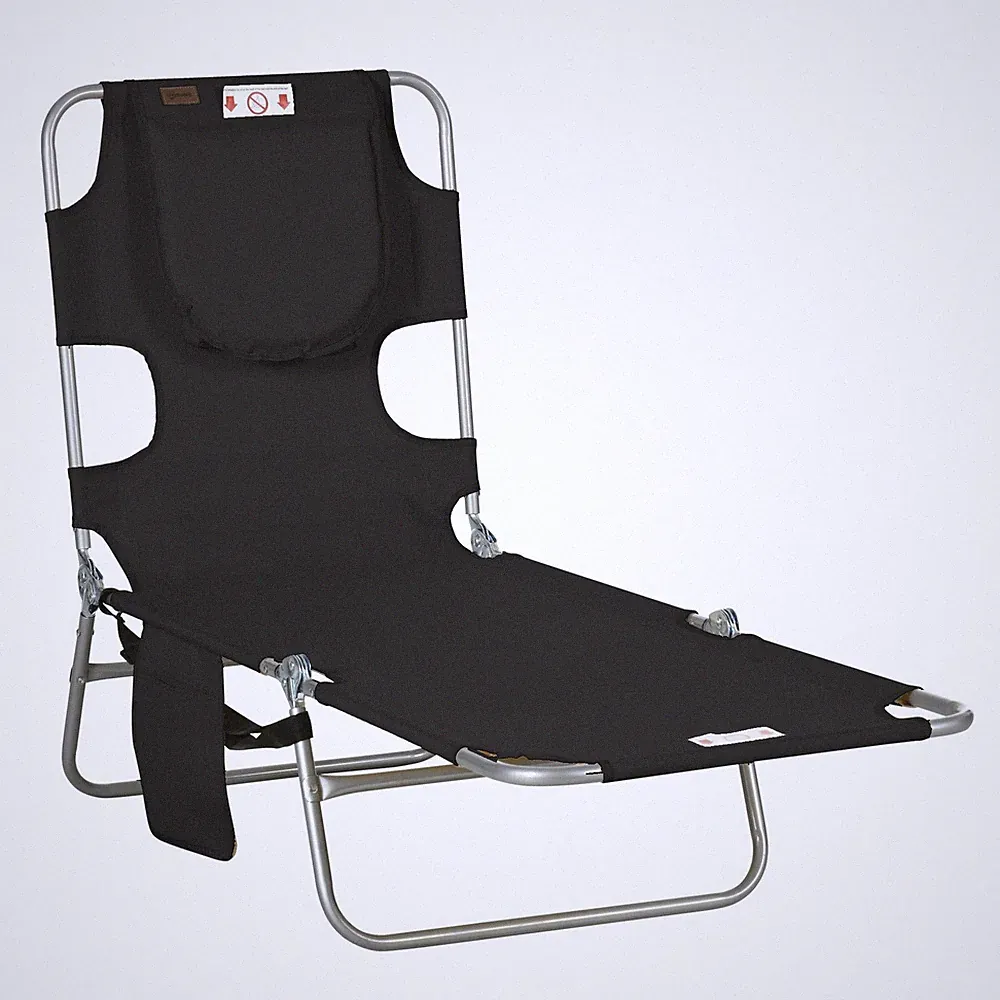 Reclining Outdoor Chair with Padding Pillow Foldable for Travel Black