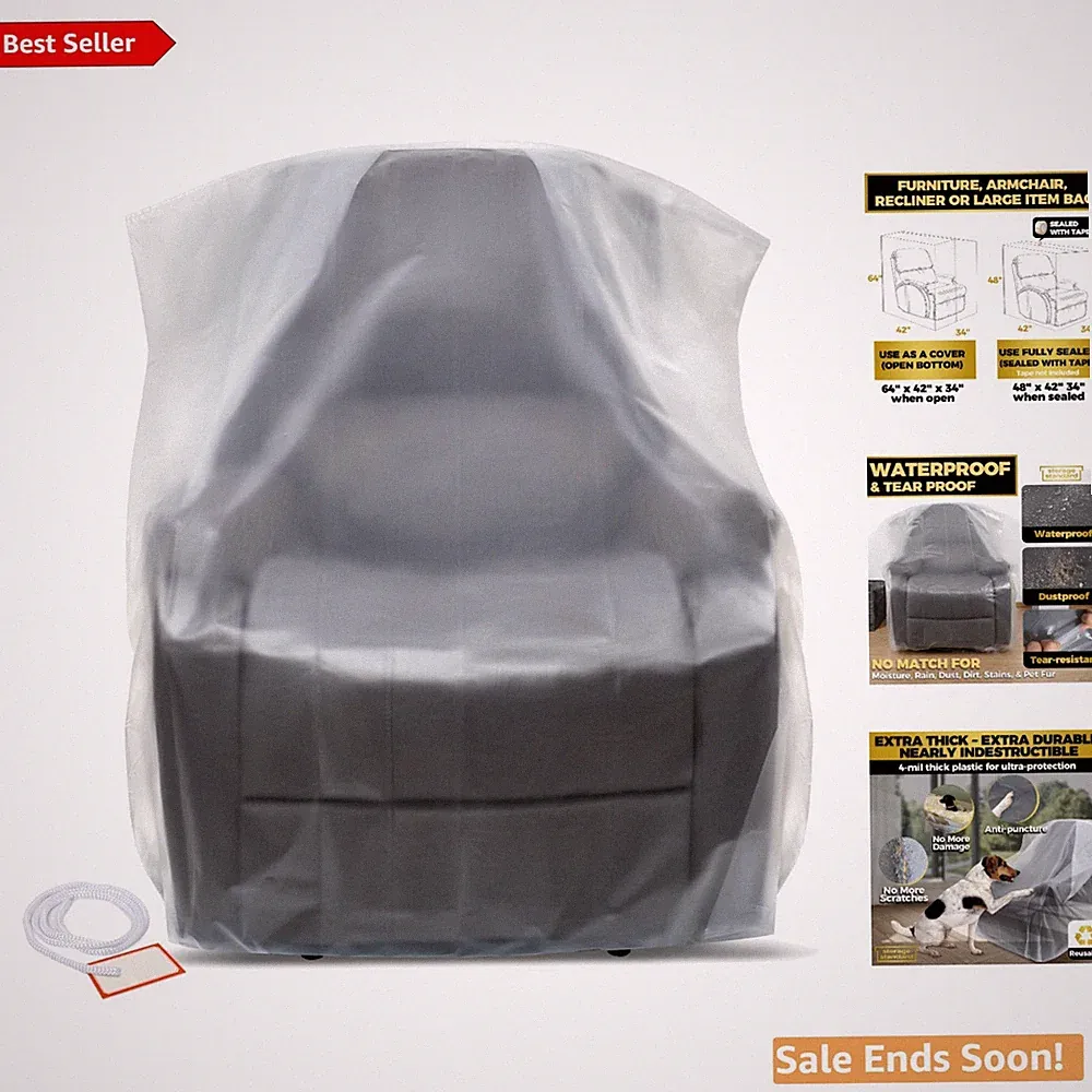 Reusable Clear Furniture Protection Bags for Armchairs & Recliners - 64x42x34