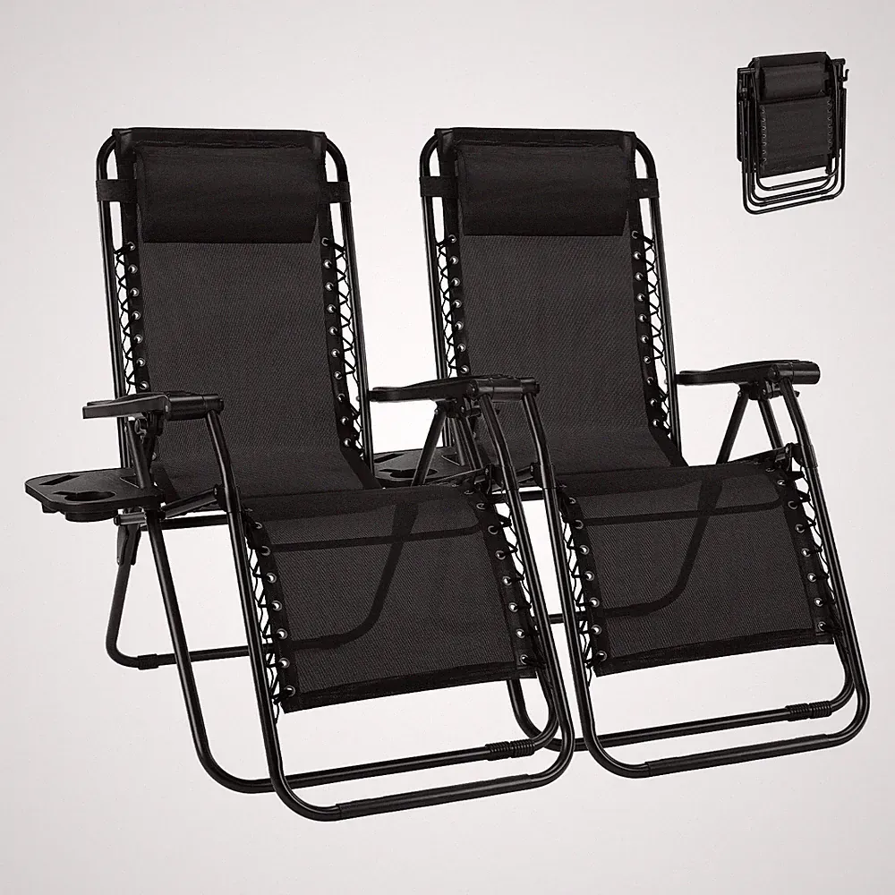 Set(2) 0-Gravity Lounge Chairs, Patio Folding Recliners for Pool or Beach