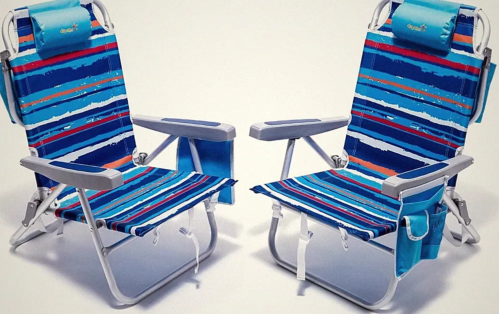 SUNNYFEEL Beach Chairs for Adults 2 Pack 5 Position Lay Flat, Portable Folding B