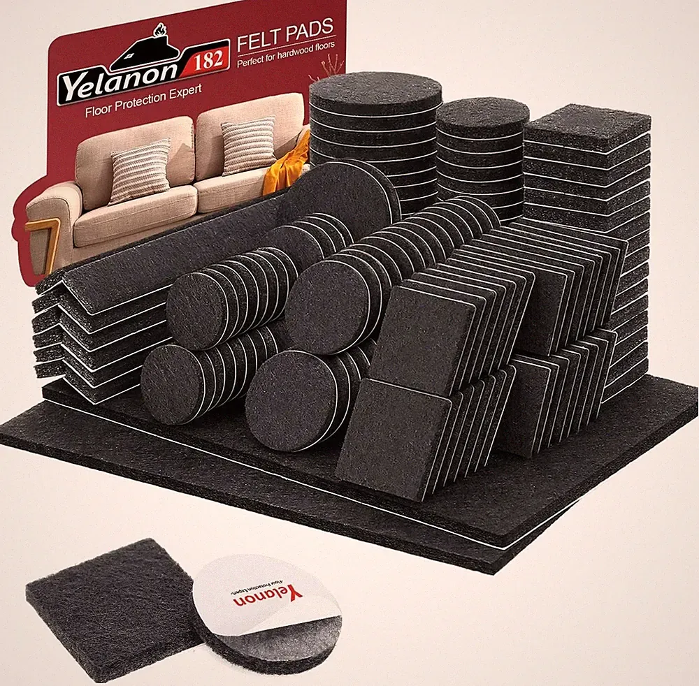 Yelanon Felt Furniture Pads -182 Pcs Premium 182 pcs Mixed Black, Black